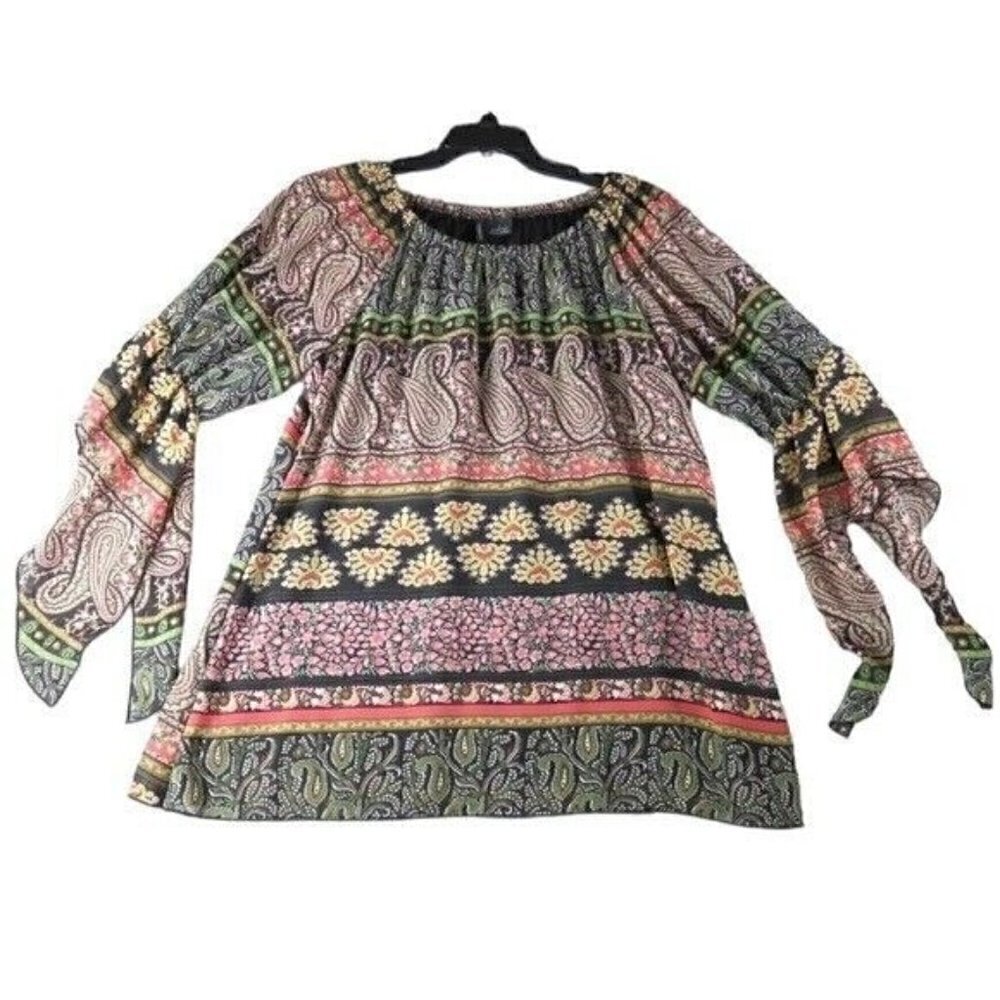 New Directions Women's Top Geo Print Multi Color Off The Shoulders Tunic Size XL